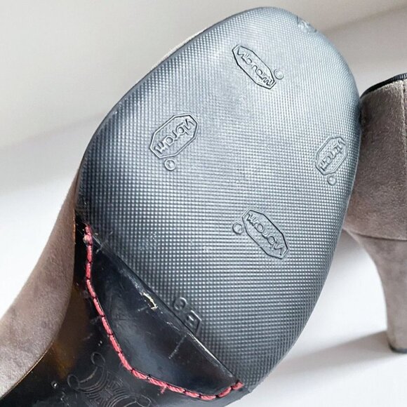 Celine Grey Suede Web Stripe Detail Round Toe High Heels 38  Italy - Picture 11 of 13